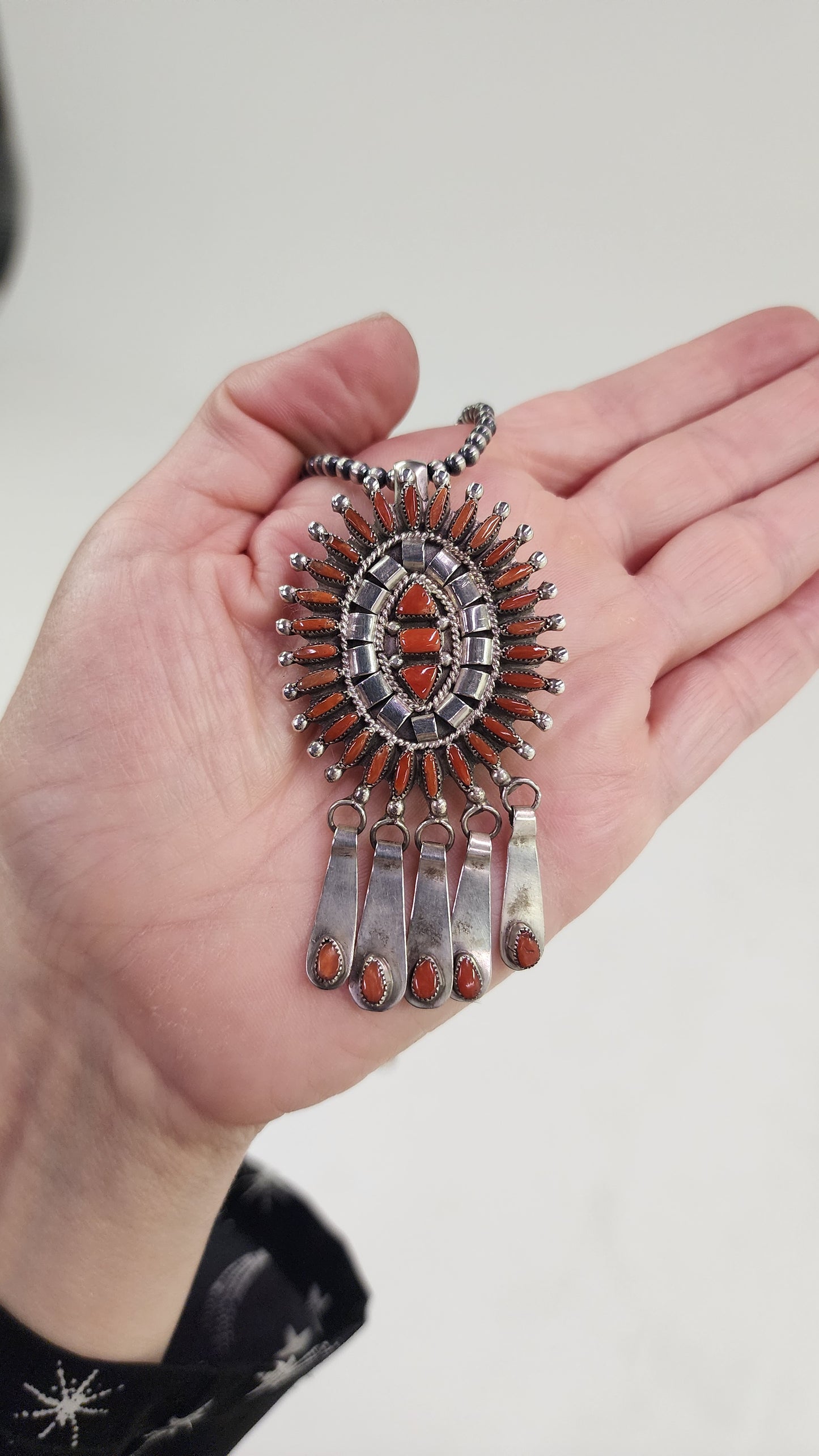 Zuni Needlepoint Coral Pendant/Pin