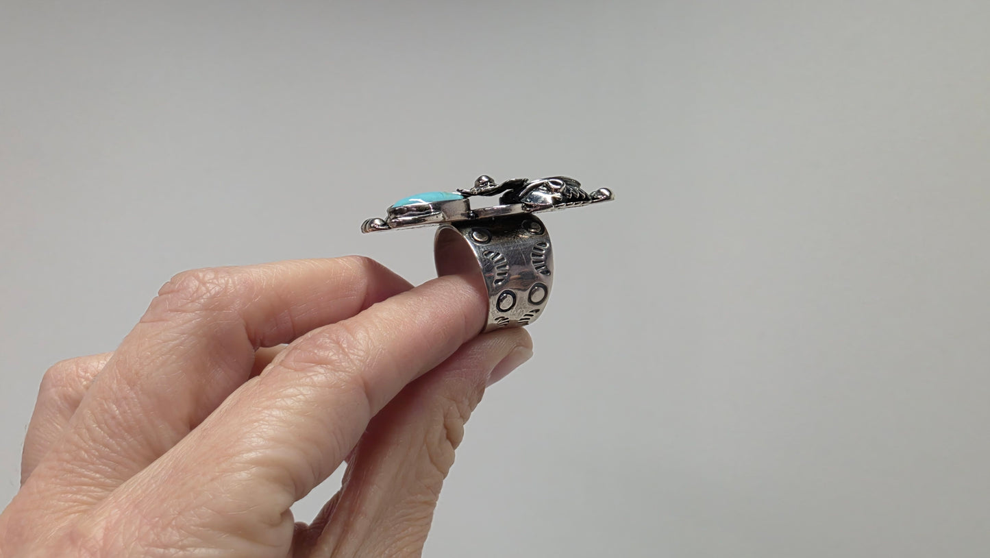 Turquoise & Onyx Feather Ring