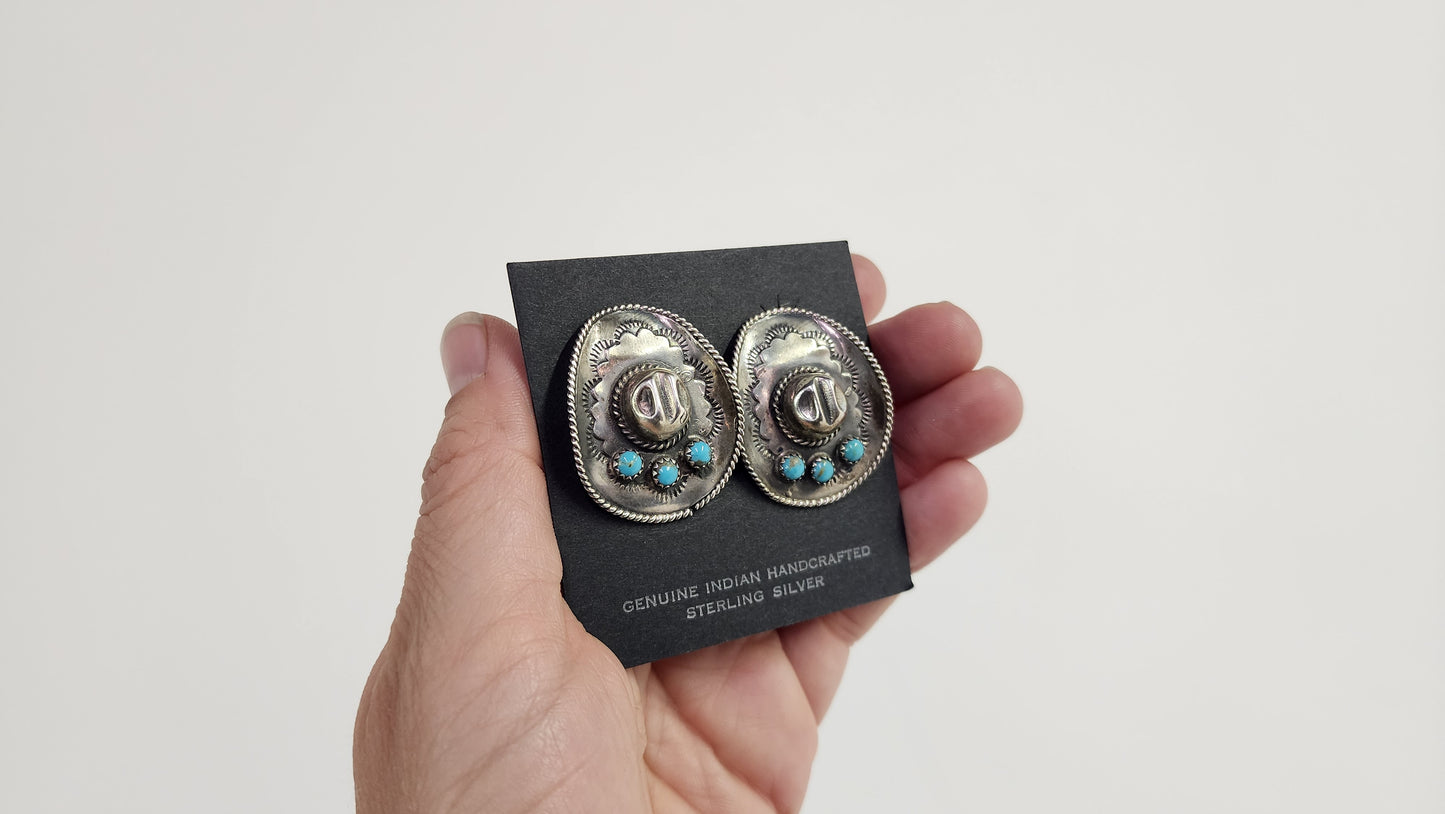 Handcrafted Sterling Silver & Turquoise Cowboy Hat Earrings