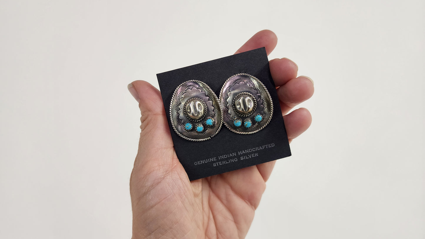 Handcrafted Sterling Silver & Turquoise Cowboy Hat Earrings