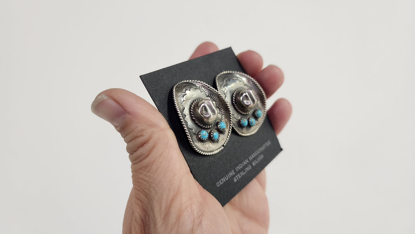 Handcrafted Sterling Silver & Turquoise Cowboy Hat Earrings
