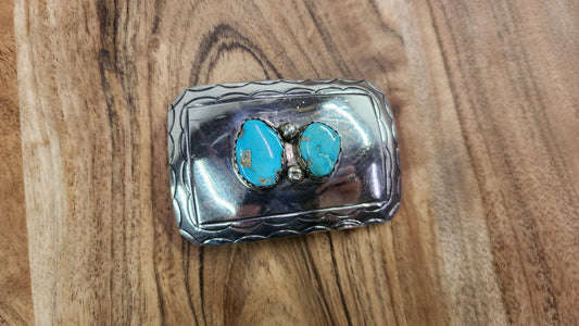 2 Stone Turquoise Belt Buckle