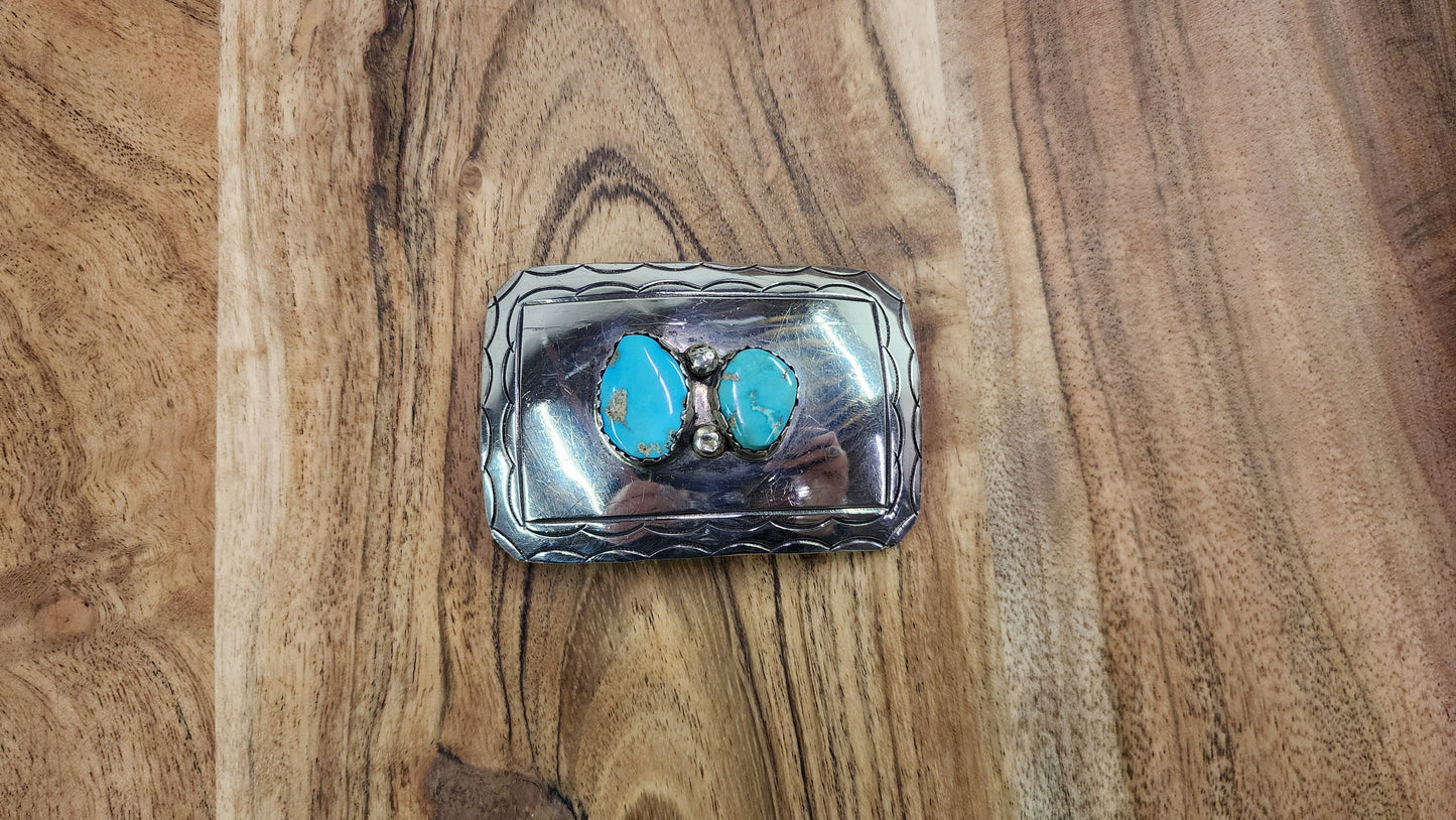2 Stone Turquoise Belt Buckle