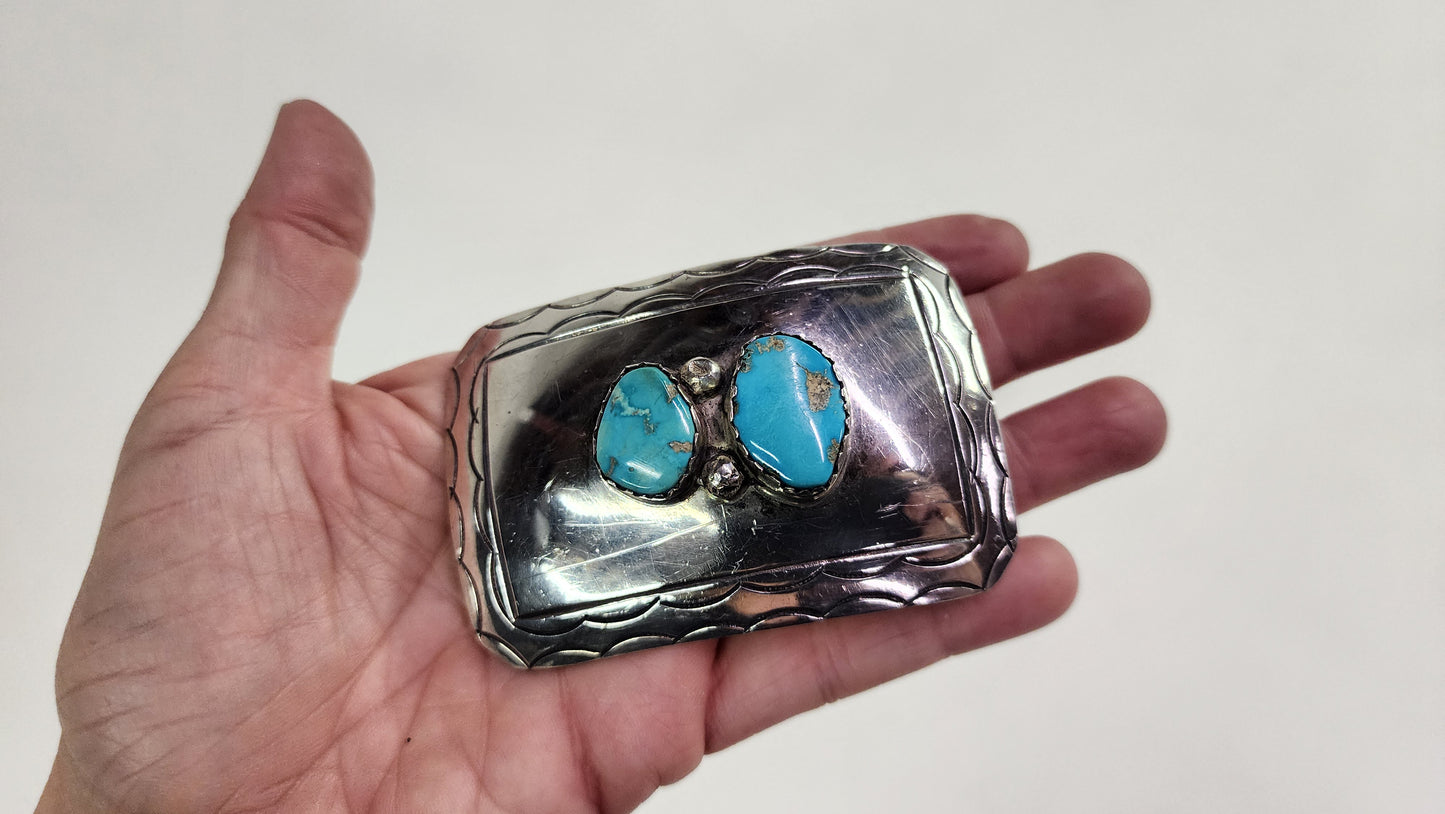 2 Stone Turquoise Belt Buckle