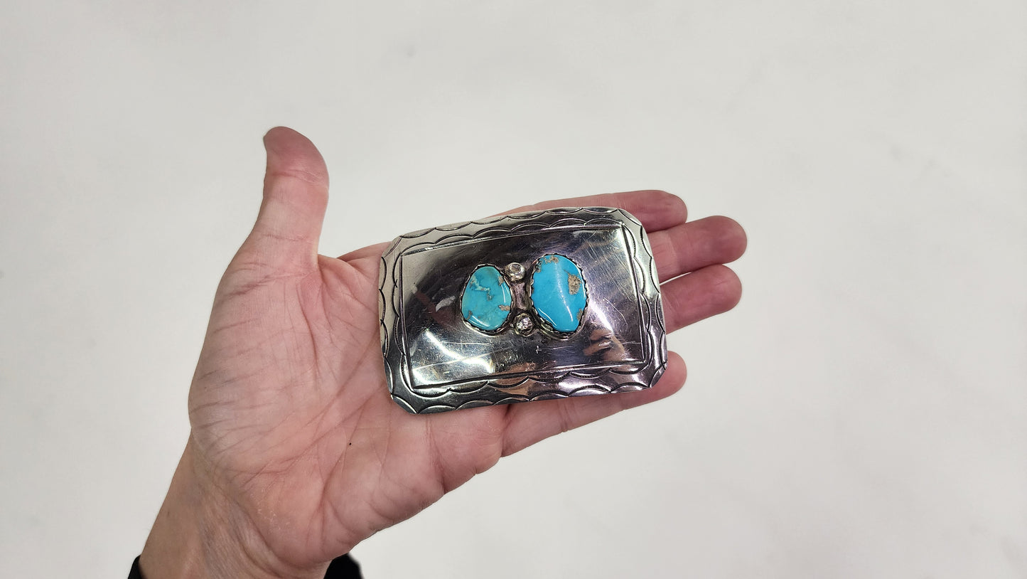 2 Stone Turquoise Belt Buckle