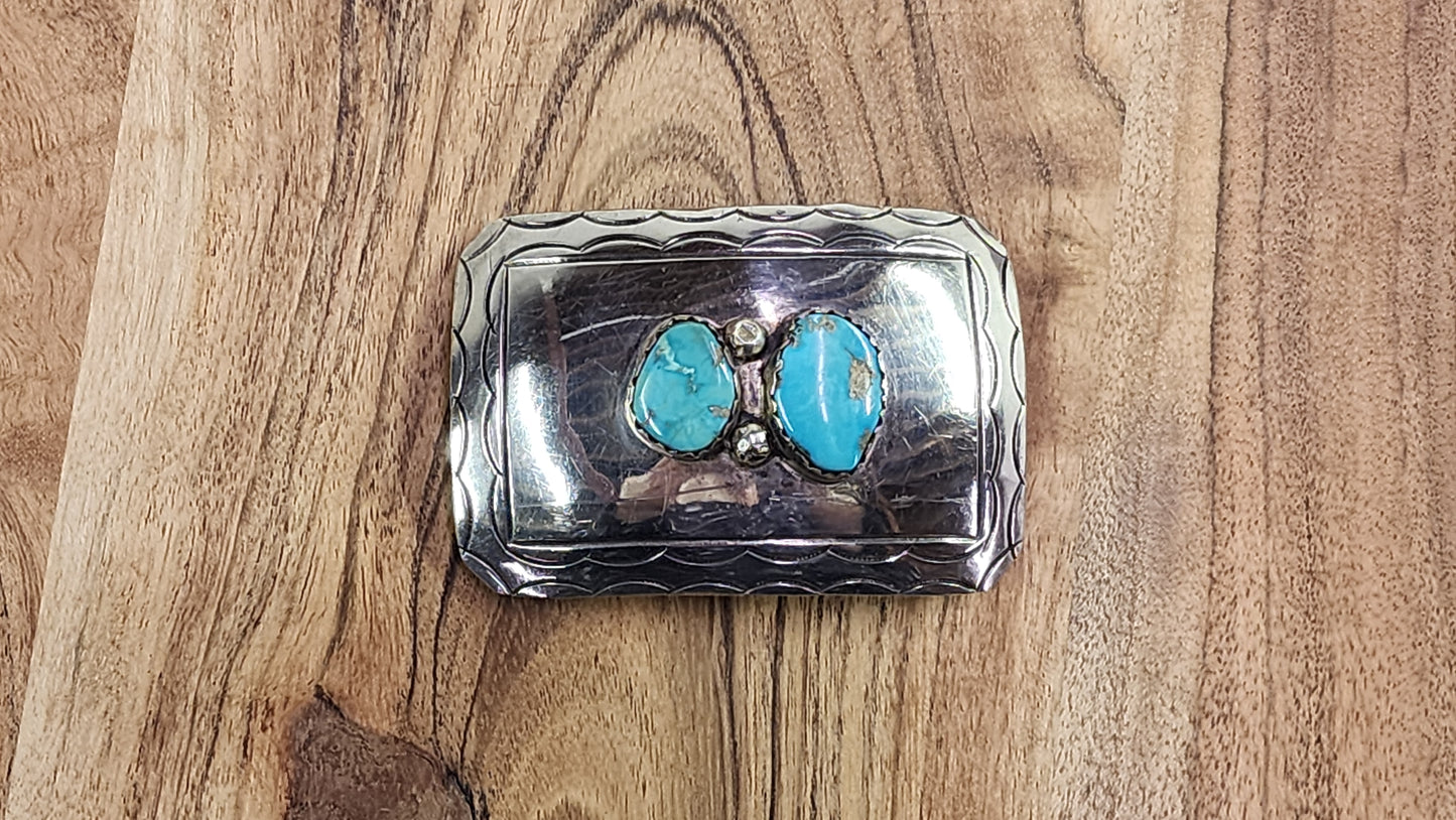 2 Stone Turquoise Belt Buckle