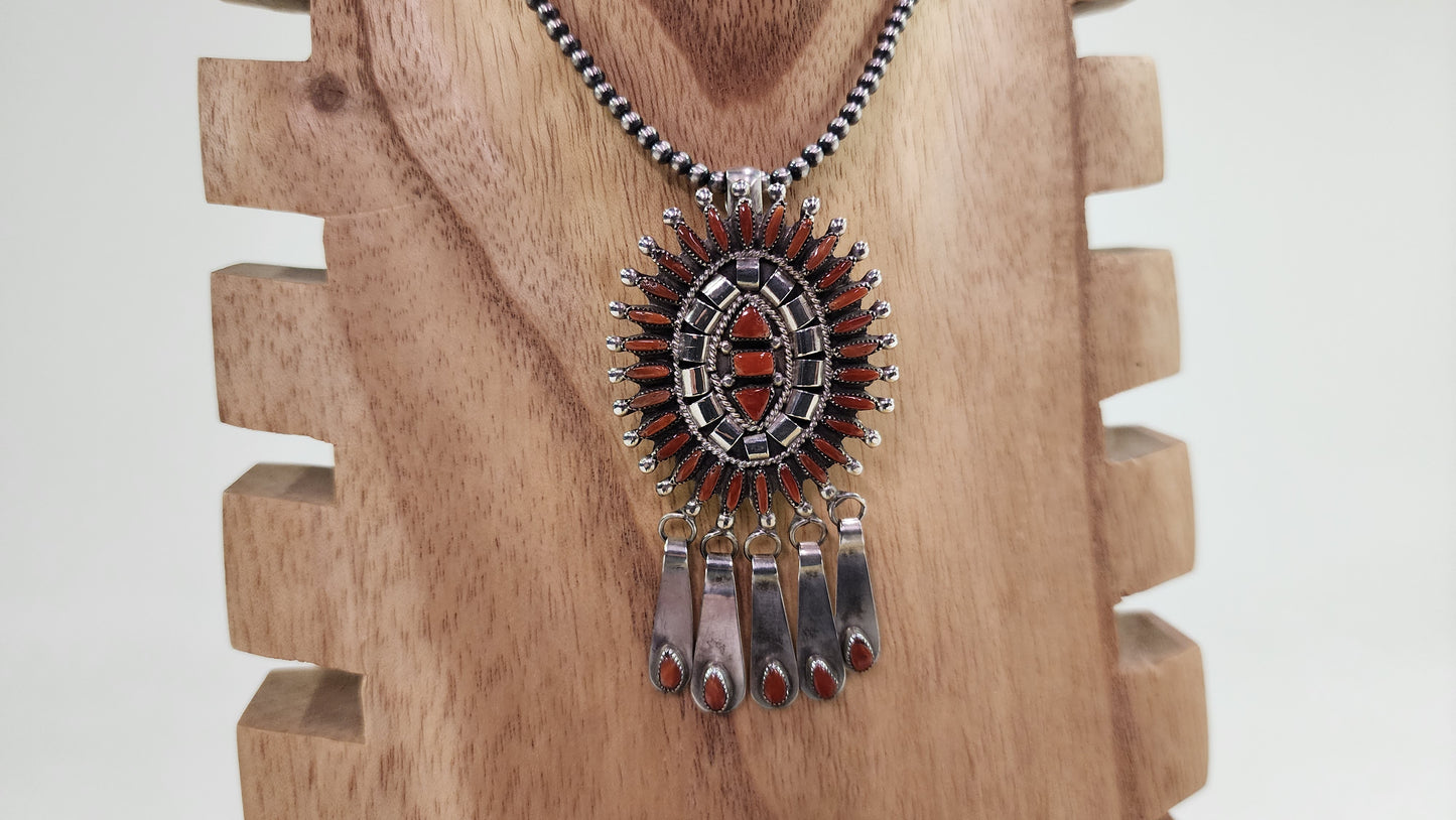 Zuni Needlepoint Coral Pendant/Pin