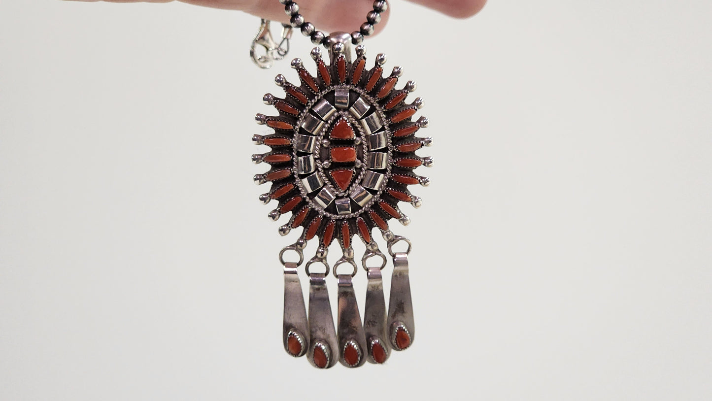 Zuni Needlepoint Coral Pendant/Pin