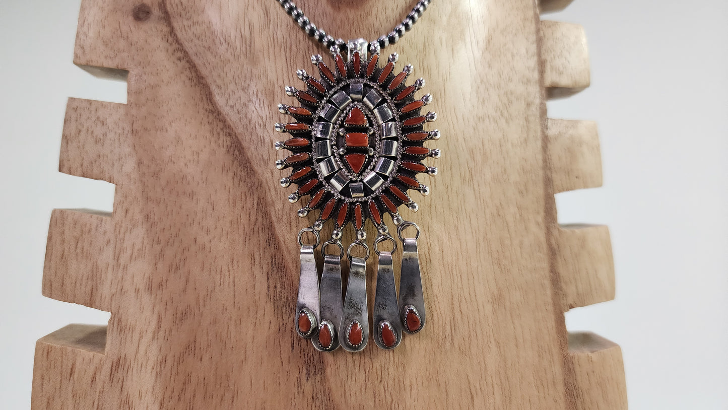 Zuni Needlepoint Coral Pendant/Pin