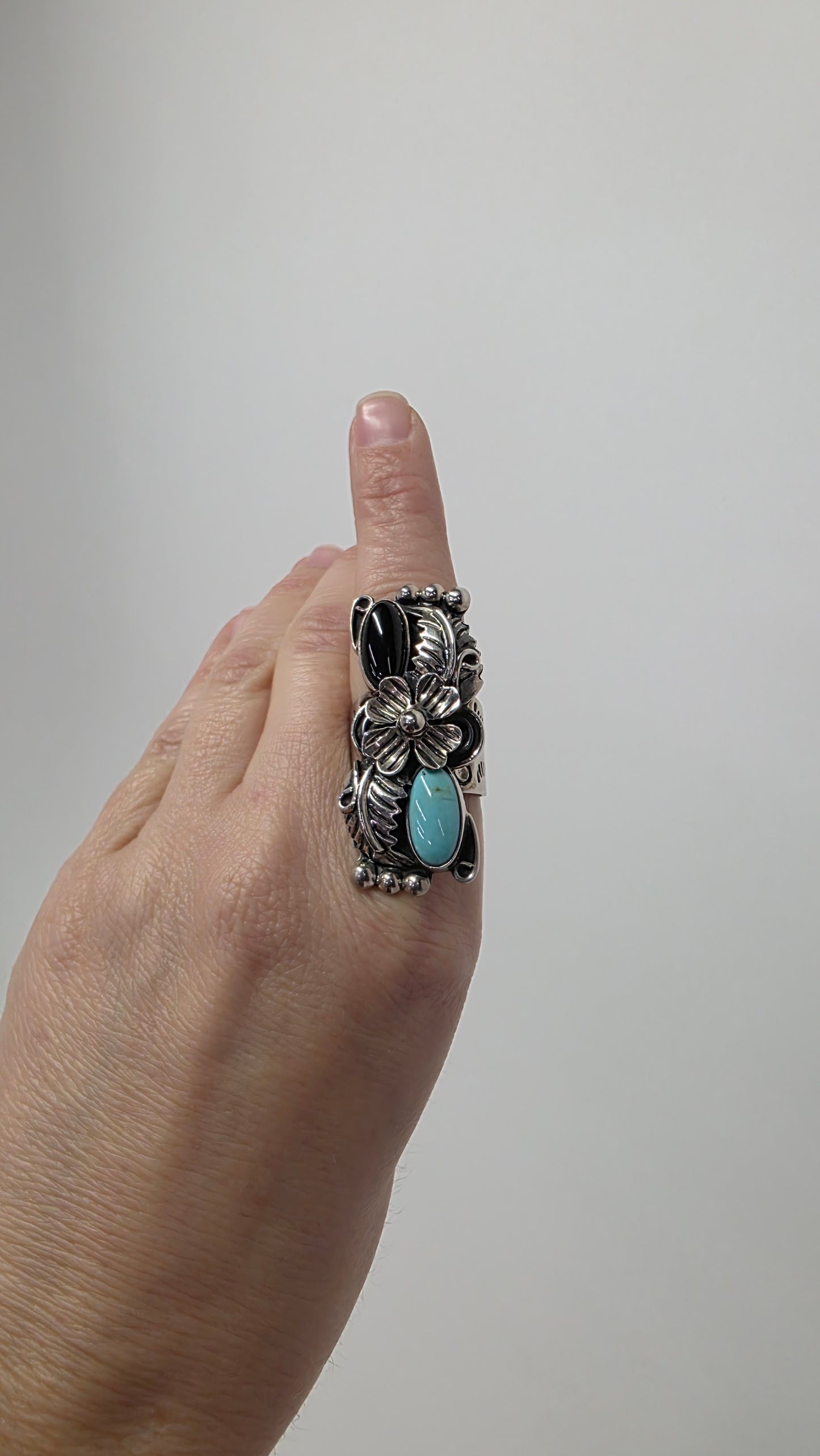 Turquoise & Onyx Feather Ring