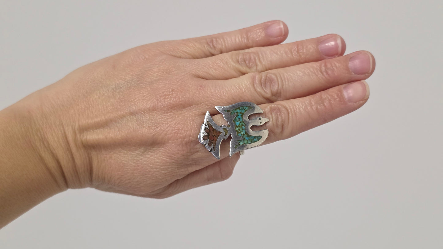 Peyote Bird Chip Inlay Ring